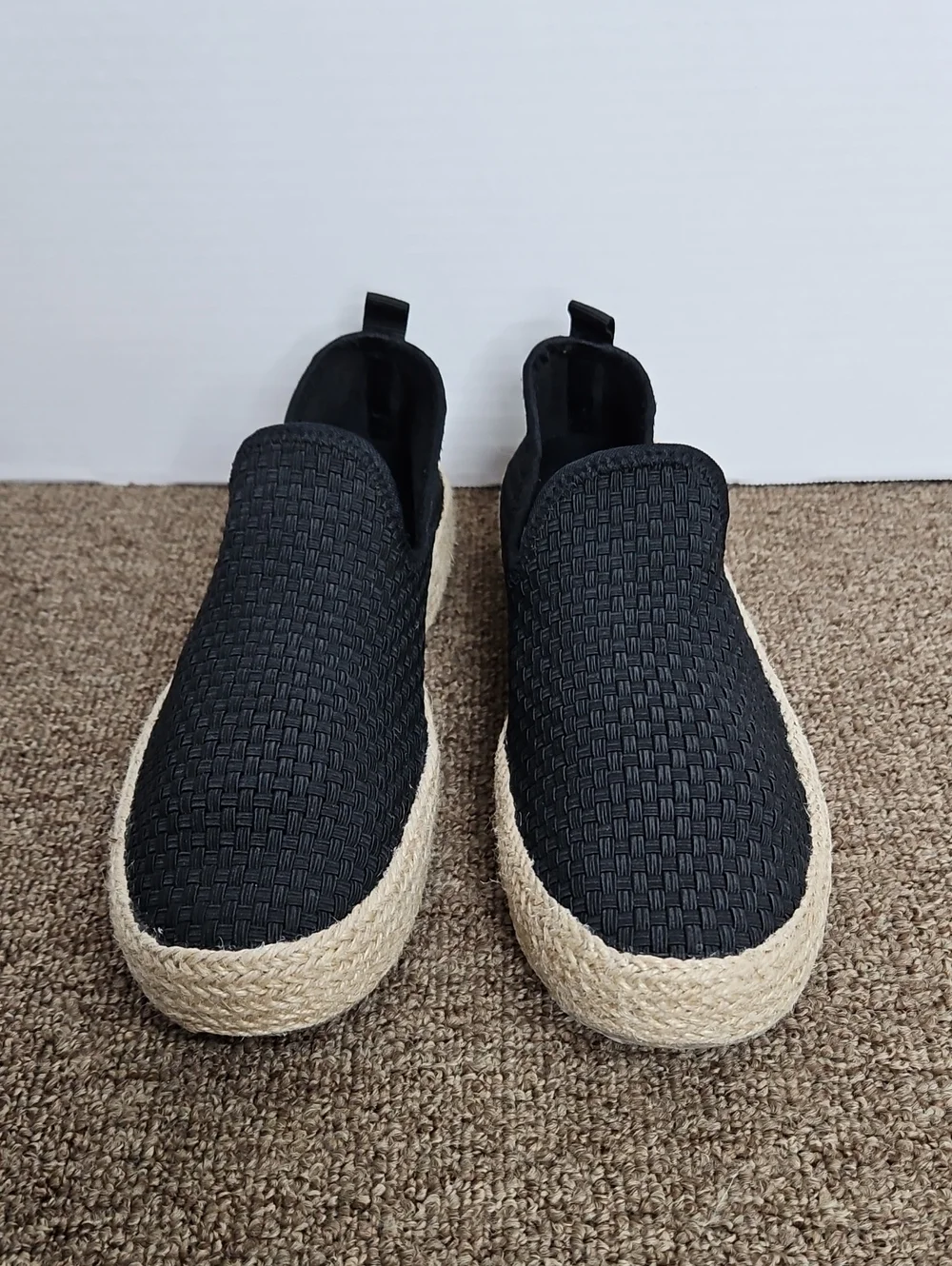 Enjoiya Journey Black Woven Jute Espadrilles Slipon Shoes Sz 39 / 9
